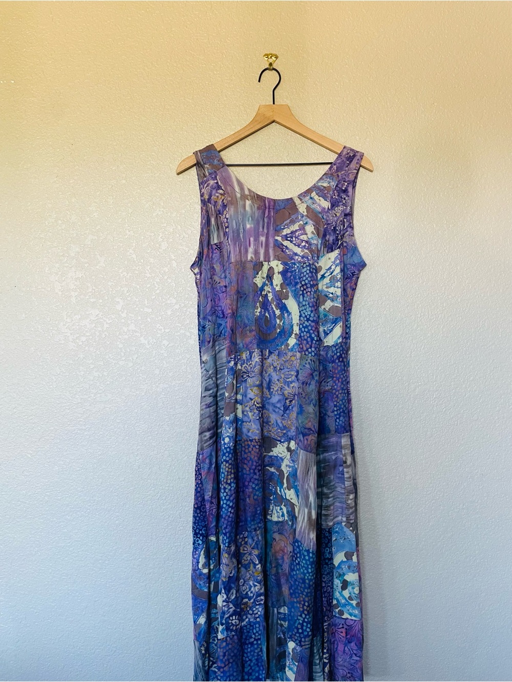 Vintage Purple Print Patchwork Midi Swing Dress